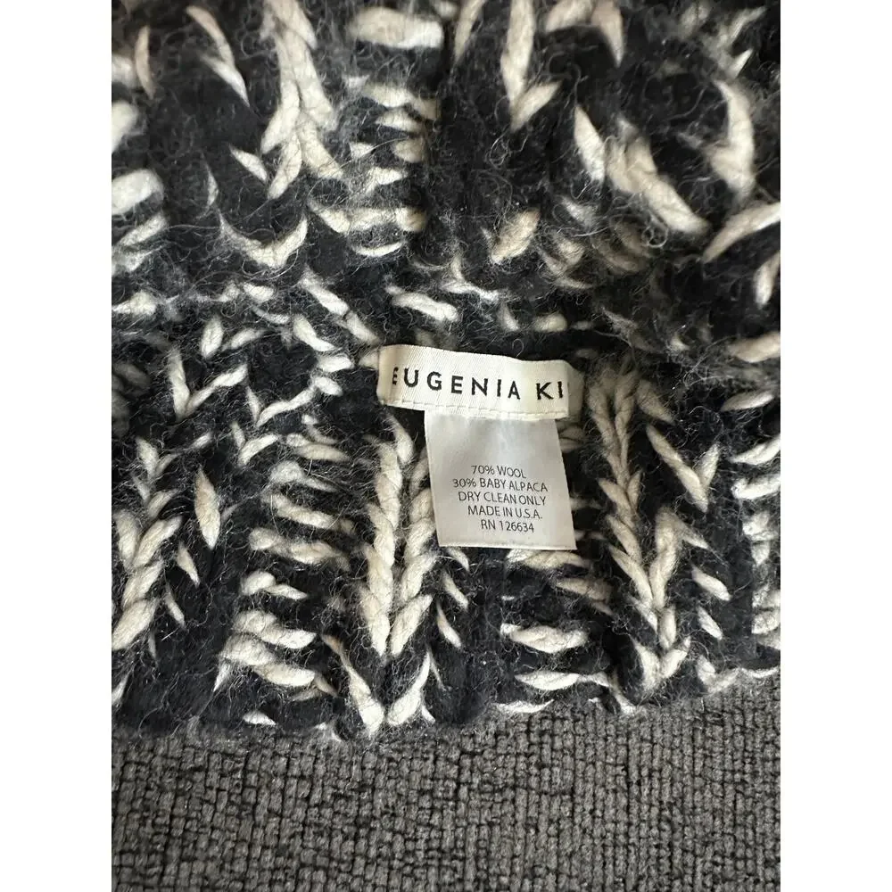 Eugenia Kim Chunky Knit Wool Baby Alpaca Beanie Black Ivory One Size